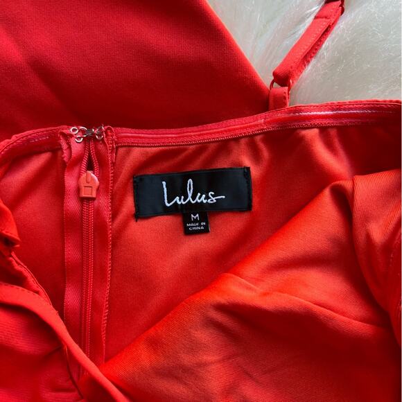 Lulus Irresistible Ways Red Orange Ruffled Midi Dress size medium - Picture 3 of 8